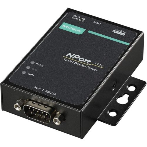 NPort 5110 | Serial device server, 1 port RS232, 10/100M Ethernet, DB9 male, 15KV ESD, 9-30VDC With adapter 220/110 V to 12V